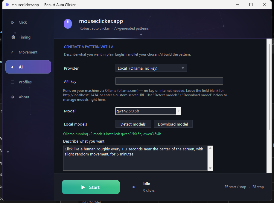 mouseclicker.app AI pattern generator