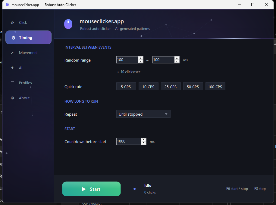 mouseclicker.app timing options